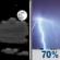 Tonight: Showers and thunderstorms likely, mainly after 4am.  Increasing clouds, with a low around 67. Southeast wind around 5 mph.  Chance of precipitation is 70%. New rainfall amounts between a tenth and quarter of an inch, except higher amounts possible in thunderstorms. 