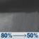 Sunday Night: Showers and possibly a thunderstorm before 7pm, then a chance of showers and thunderstorms, mainly between 7pm and 4am. Low around 61. North wind 10 to 15 mph. Chance of precipitation is 80%. New rainfall amounts between a quarter and half of an inch possible. Sunday Night: Showers and possibly a thunderstorm before 7pm, then a chance of showers and thunderstorms, mainly between 7pm and 4am. Low around 61. North wind 10 to 15 mph. Chance of precipitation is 80%. New rainfall amounts between a quarter and half of an inch possible.
