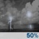 Thursday Night: A 50 percent chance of showers and thunderstorms.  Partly cloudy, with a low around 74. South wind around 10 mph becoming east after midnight.  New rainfall amounts between a tenth and quarter of an inch, except higher amounts possible in thunderstorms. 