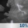 Tonight: Isolated thunderstorms between 10pm and 1am.  Mostly cloudy, with a low around 73. South wind around 15 mph, with gusts as high as 25 mph.  Chance of precipitation is 10%.