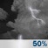 Thursday Night: A 50 percent chance of showers and thunderstorms. Mostly cloudy, with a low around 73. South wind around 10 mph becoming east after midnight. Thursday Night: A 50 percent chance of showers and thunderstorms. Mostly cloudy, with a low around 73. South wind around 10 mph becoming east after midnight.