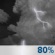 Monday Night: Showers and thunderstorms. Mostly cloudy, with a low around 63. South southwest wind around 15 mph, with gusts as high as 35 mph. Chance of precipitation is 80%. Monday Night: Showers And Thunderstorms
